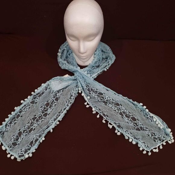 Lace Scarf Neck Shoulder Wrap Fancy Baby Blue 58" L x 8" W, NEW, WOMEN'S, STOLE - Picture 4 of 5